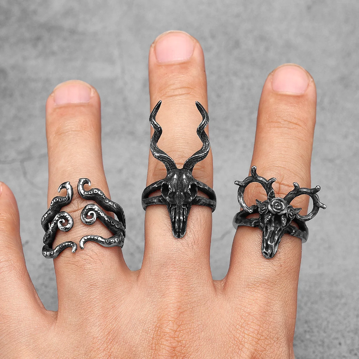 Reindeer Skull Animal Men Rings Stainless Steel Women Jewelry Punk Rock Gothic Vintage Black Fashion Accessories Gift Wholesale