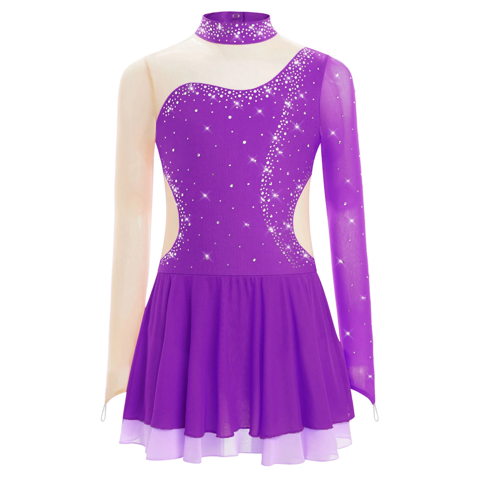 Kids Skating Costume Glittery Ballet Dance Leotard Dress Dancewear Rhythmic Gymnastics School Girls Roller Figure Skating Dress