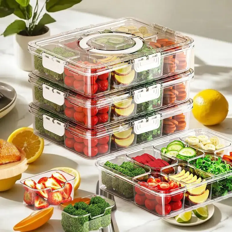 

1Pieces Divided Plate With Lid Food Storage Box Snack Box 8 Grid Snack Box Fruit Storage Box Outdoor Tableware
