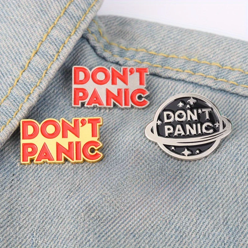 Personalized Trendy Planet Series Metal Badge Don't Panic Creative English Fashion Versatile Brooch Accessories