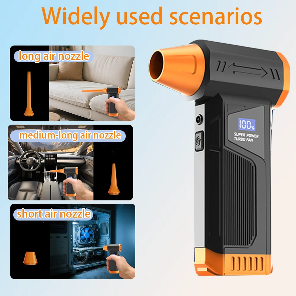 【2025 جديد】منفاخ هواء توربو بمروحة نفاثة لاسلكية بدون فرش لتنظيف السيارة مع شاشة LED رقمية محمولة للاستخدام في الهواء الطلق والشواء