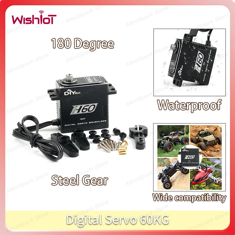

60KG Digital Servo Steel Gear Brushless Motor 4.8V-8.4V 180 Degree High Torque Waterproof for DIY RC Cars Crawler Boat Airplane