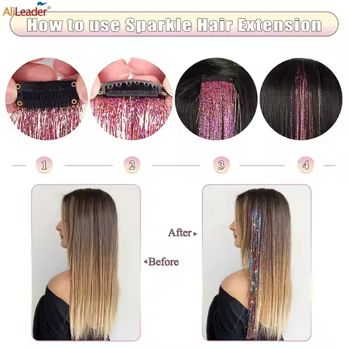 Shiny Sparkle Hair Extension Clip In Hair Tinsel Glitter Fairy Hair Tinsel Kit Heat Resistant 5Pcs Hair Streak Synthetic Hair - Image 4