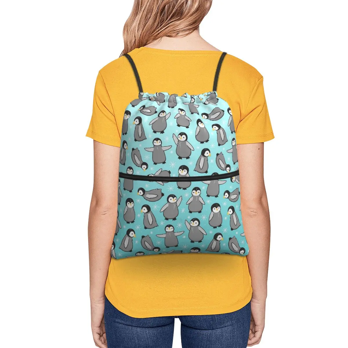 Pinguim Chicks Mochilas Portáteis, Drawstring Bag, Bundle Pocket, Diversos Sacos, Estudantes da escola, Moda