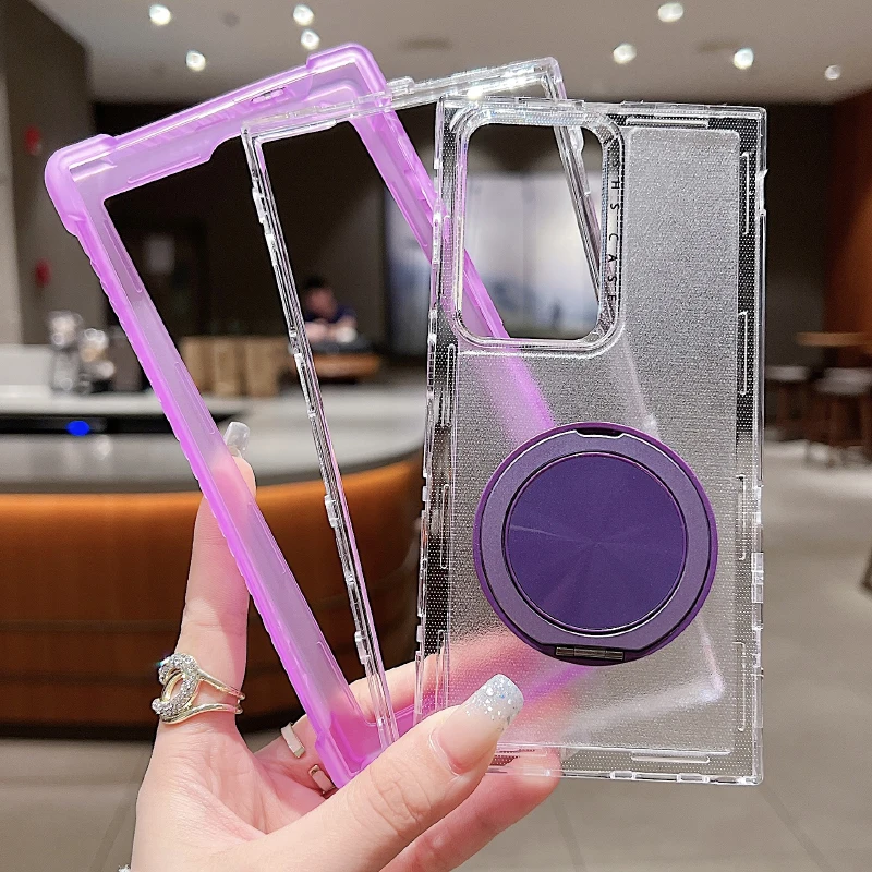 SHS Magsafe Magnetic 360° Rotat Metal Car Bracket Ring 3-in-1Four Corner Anti Drop Phone Case For Samsung S25Ultra S24Ultra Plus