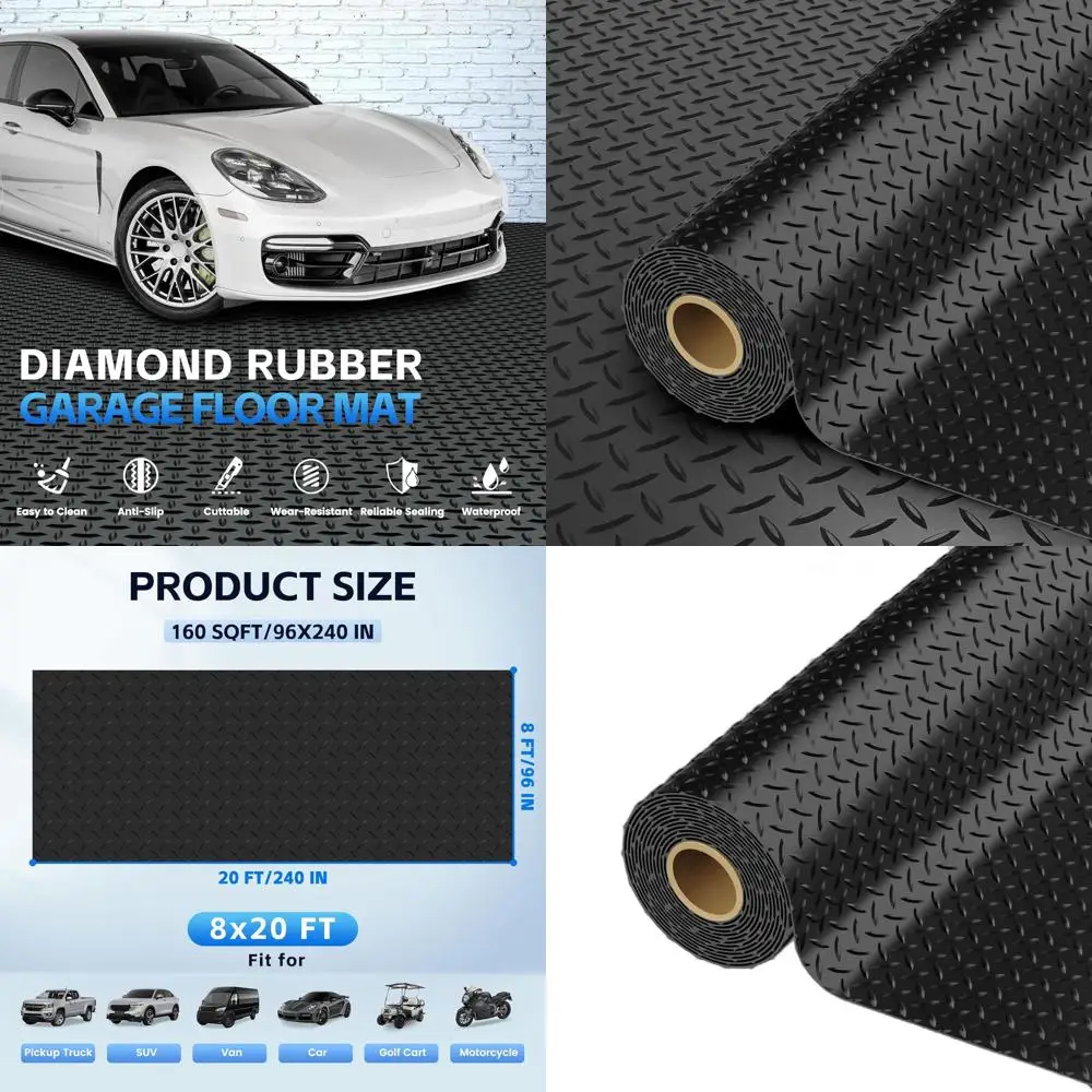 

8x20 Heavy-Duty 2.8mm PVC Garage Floor Mat, 160 SQT Diamond Plate, Suitable for Cars, Garages, Warehouses, Basements, and Traile