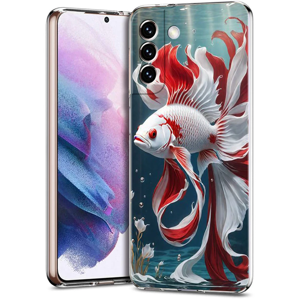 Cartoon Fish Phone Case for Samsung Galaxy S23 S20 FE S22 S21 Ultra M21 M22 M32 S10 S10E S9 S8 Plus 5G Transparent Shell Capas