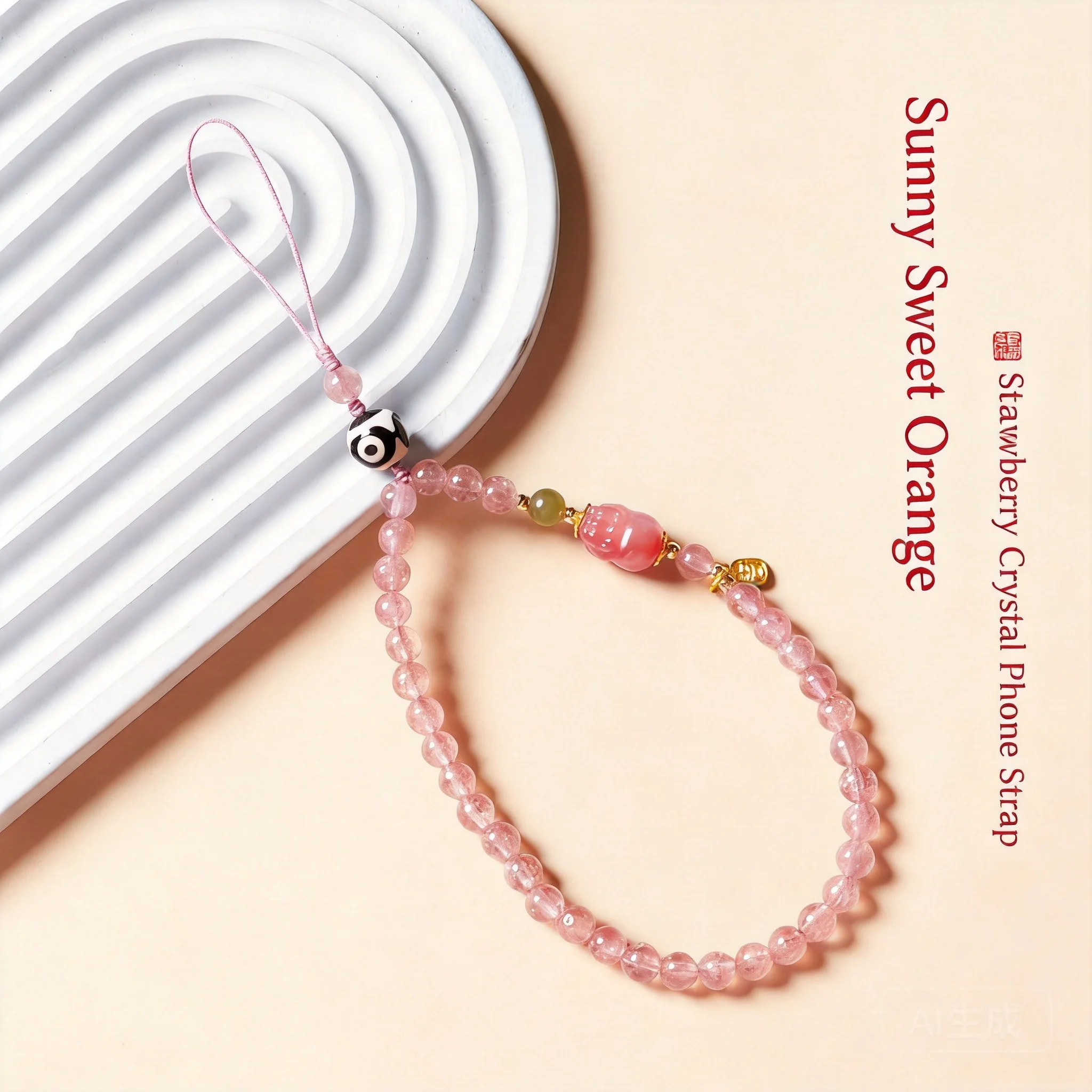 

Chinese Style Lucky Natural Strawberry Quartz Yanyuan Agate Pixiu Dzi Bead Hetian Jade Phone Lanyard Wrist Strap Fortune Blessin