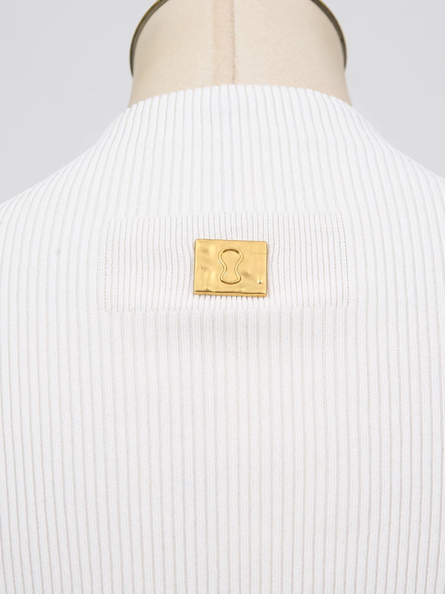 VGH อเมริกัน Casual Spliced Hollow Out สําหรับผู้หญิงยืนคอแขนกุด Slimming Minimalist Tank Top เสื้อผ้าหญิงใหม่