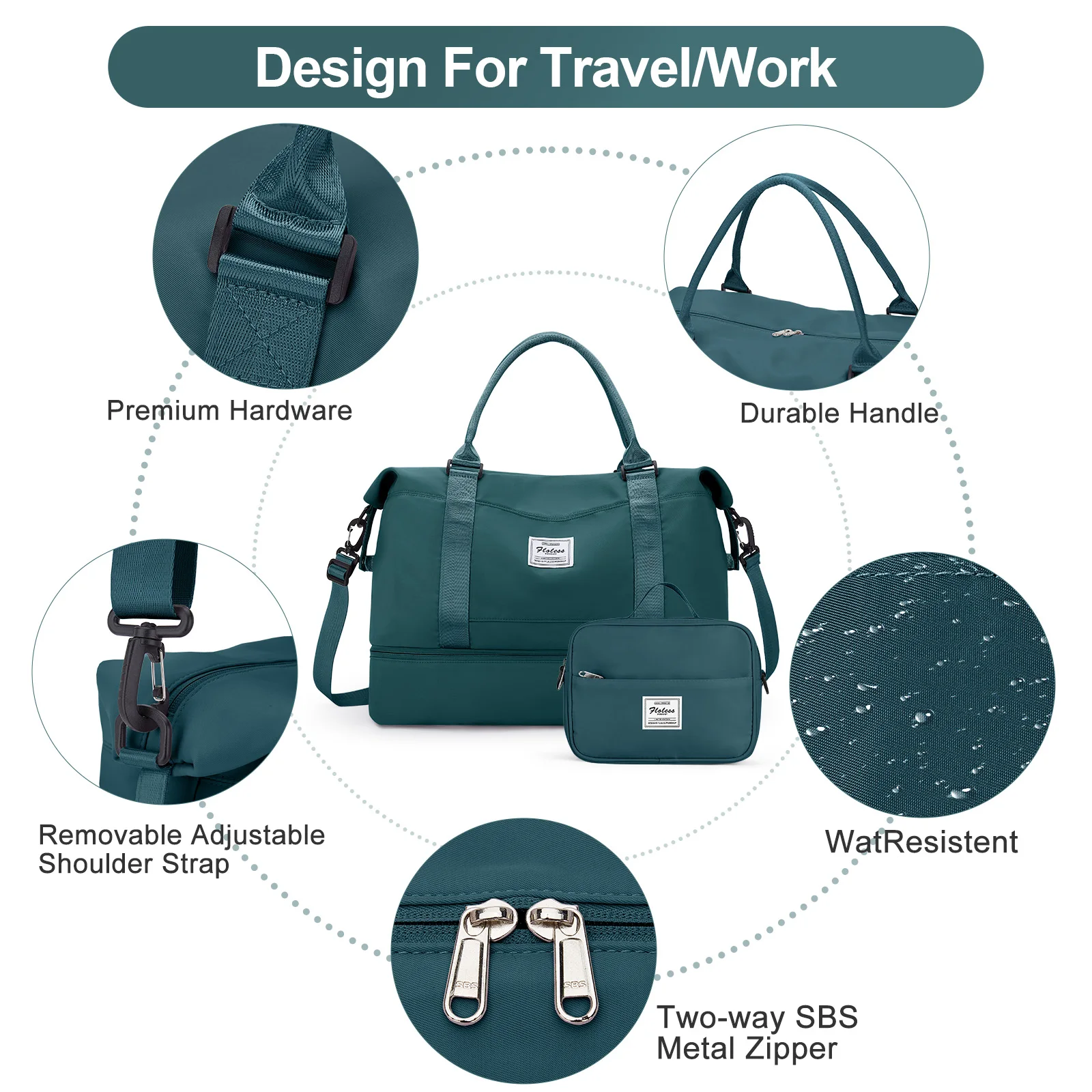 2pc Foldable Travel Duffel Bag for Airlines Carry on Bag Weekender Overnight Tote with Cosmetic Bag Gym Yoga Bag for Women Men