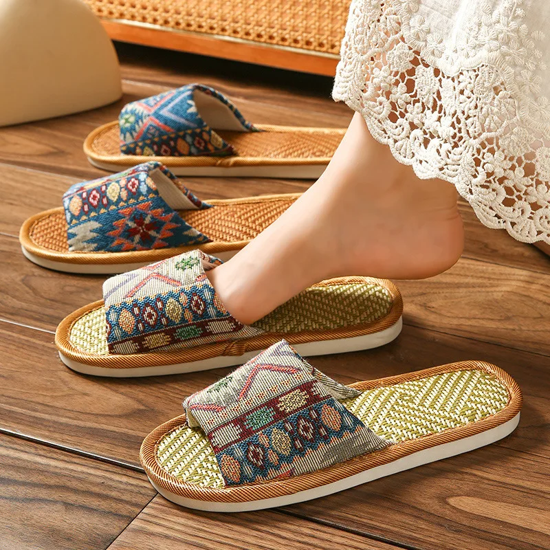الصيف الأزواج أحذية المنزل الخيزران الكرمة العشب النعال داخلي سميكة لينة أسفل أرضية خشبية كول عدم الانزلاق النعال الشرائح