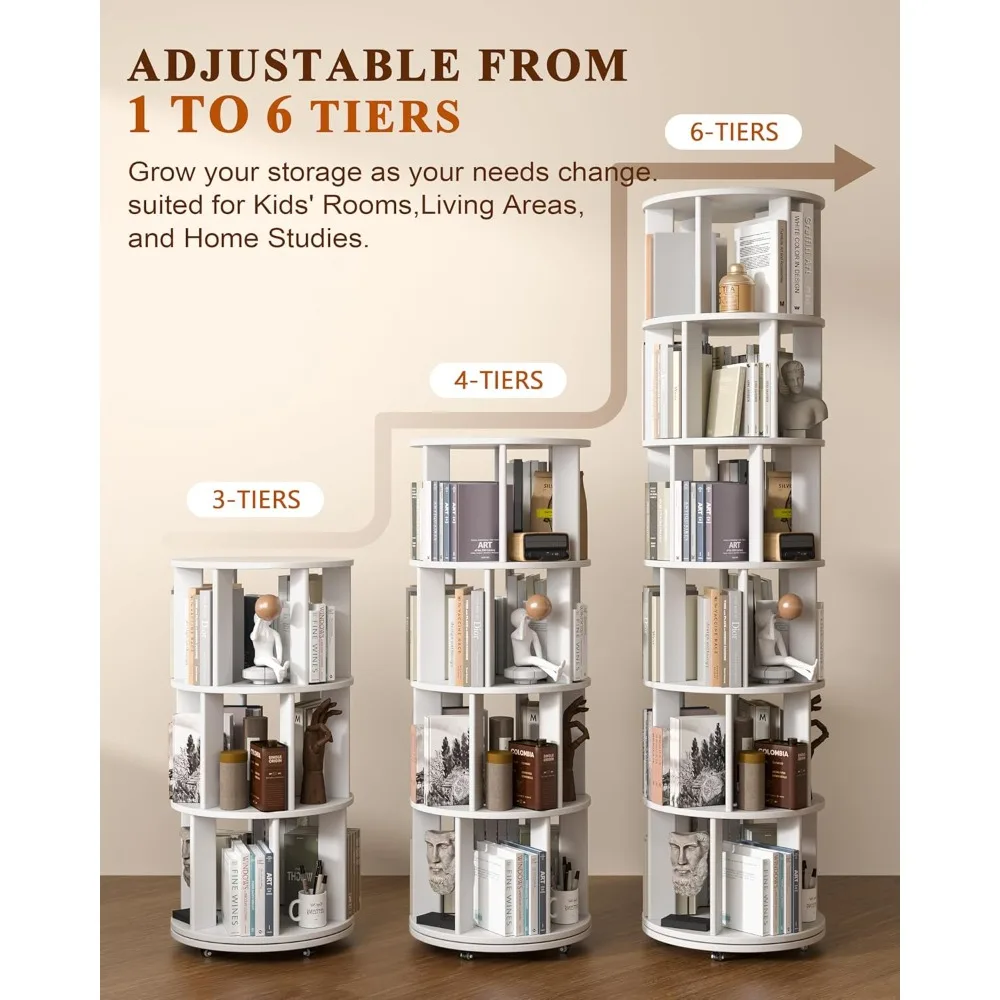 رف كتب دوار بأربعة طبقات مع عجلات قابلة للقفل ومنظم زاوية #4