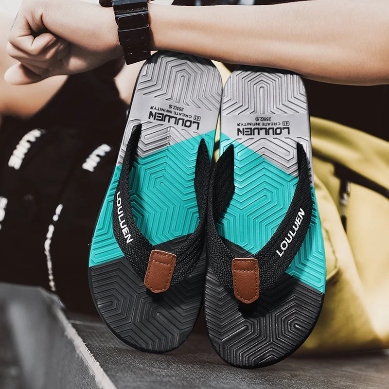 

Мужские шлепанцы для лета, нескользящие, с защитой от запаха, повседневные модные сандалии-вьетнамки для пляжа