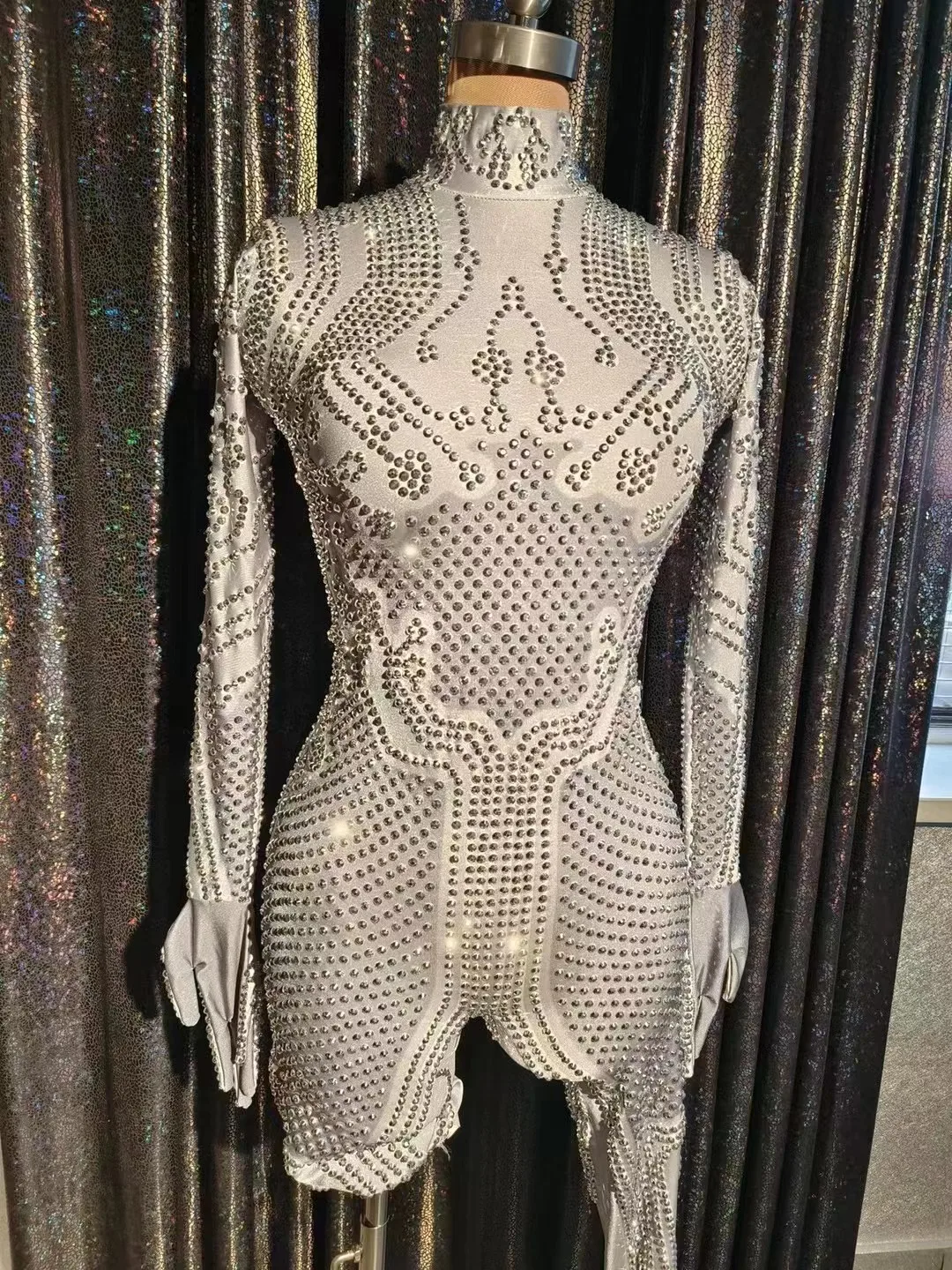 

Circuit style bar high-end tight sexy rhinestone party impermeable jumpsuit performance clothing for women