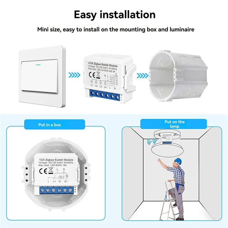 ABBK-Tuya Zigbee Zero Fire Модуль умного переключателя Двустороннее управление Поддержка голосового управления DIY Домашняя автоматизация