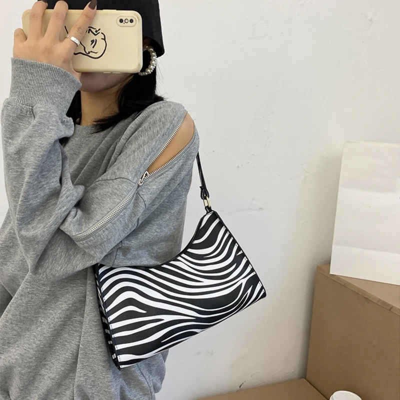 Fashion Zebra Print Women Luxury Handbag PU Leather Simple Underarm Shoulder Bags Female Daily Design Clutch Totes Purse Pouch