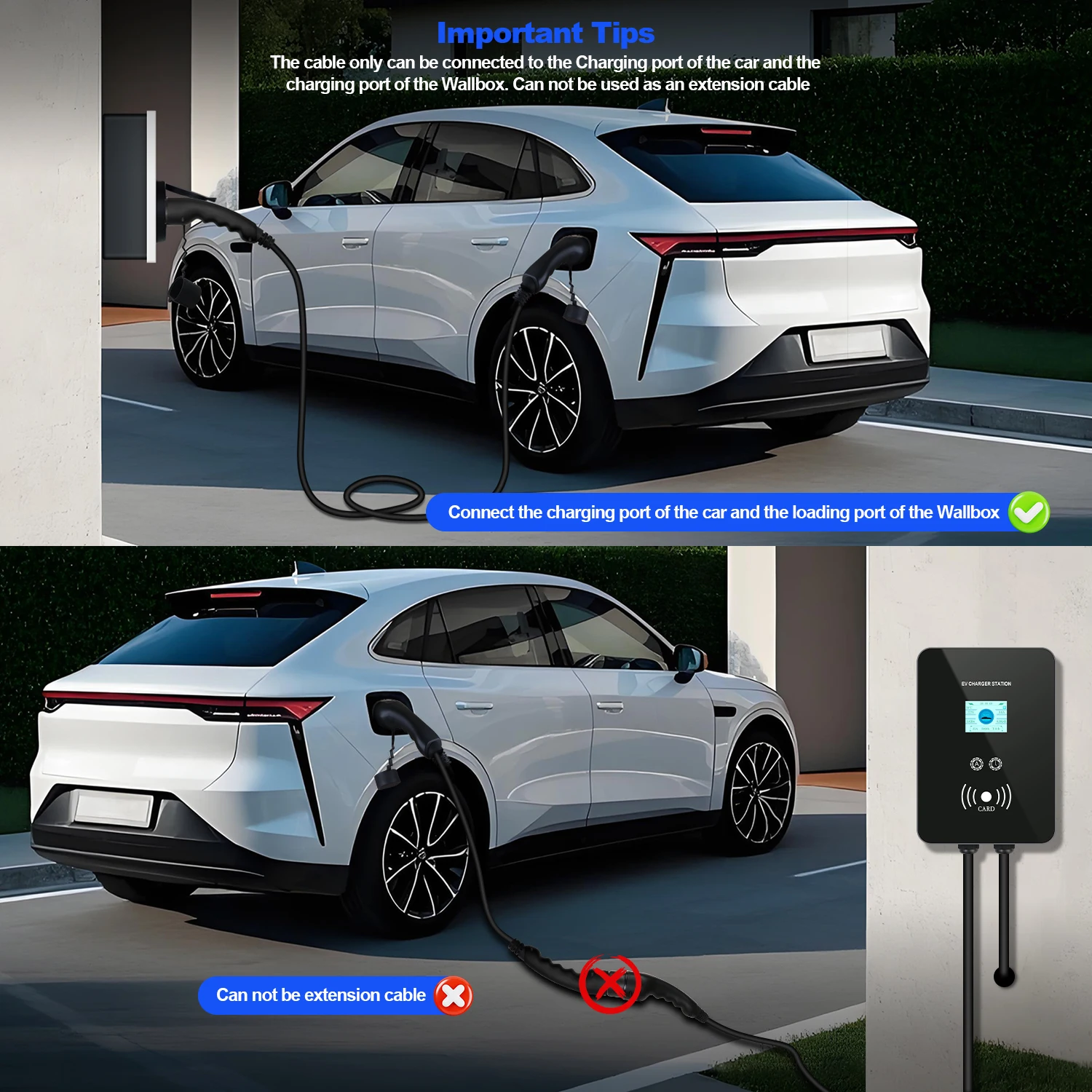 Kolanky EV Charging Cable 3.6KW Type 2 To Type 2 Charger Cable 16A EV Charger Male Plug to Female Plug EVSE Charging Total 4M