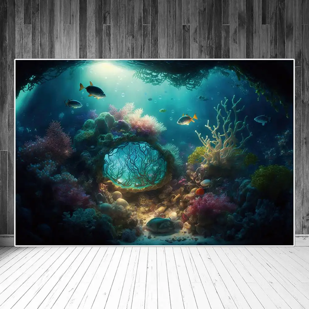 Fantasia Fotografia Submarina Backdrops Decors Partido Corais do fundo do mar Peixe Paisagem Custom Baby Photozone Photo Booth Fundos
