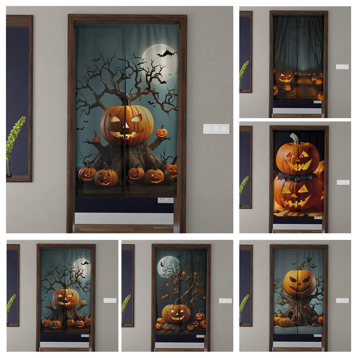 Door Curtain Noren Room Partition Privacy Protection Pendant Japanese Kitchen Decoration Household Multi Size Halloween Pumpkin