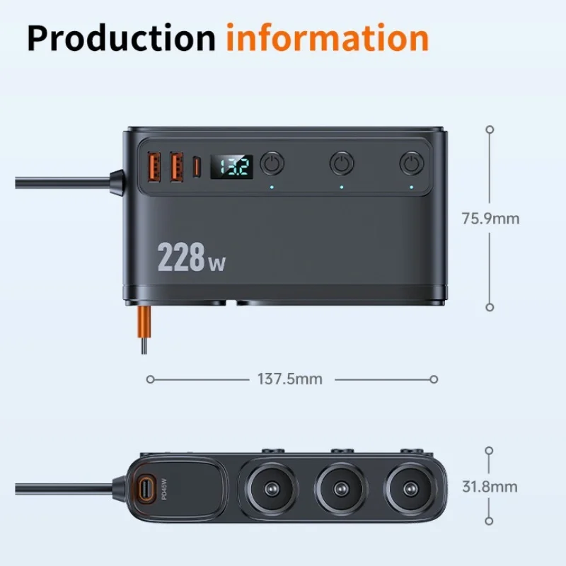 228 W 9 in 1 Auto Schnellladegerät Adapter Ladung Unabhängige Schalter DC Zigarettenausgang PD 3 Steckdose Zigarettenanzünder Splitter – Detail 11