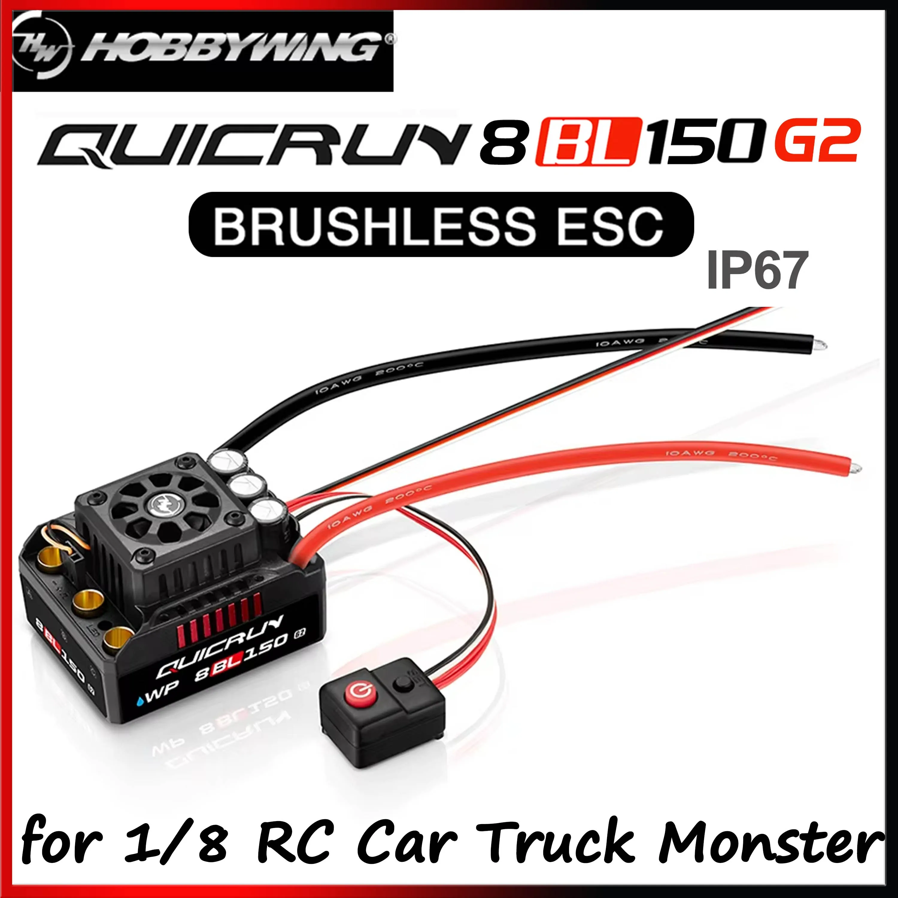

HOBBYWING QuicRun 150A WP 8BL150 G2 3-6S Waterproof Speed Controller Sensorless Brushless ESC for 1/8 1/10 RC Car Crawler Truck