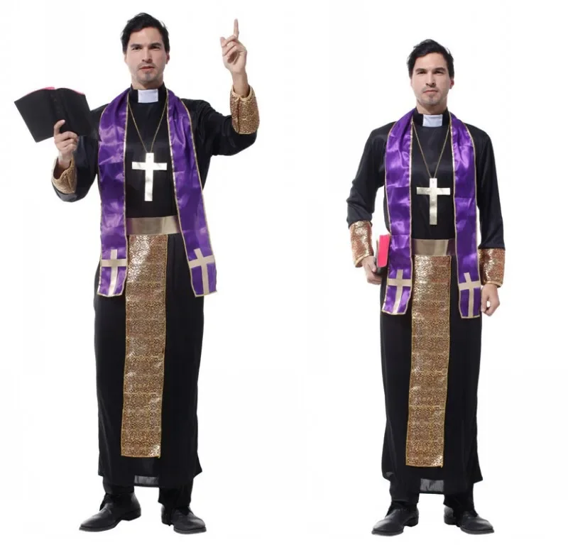 Medieval Cosplay Halloween Costumes for Men Adult Priest dress Missionary Costume Male God Father Jesus Christian