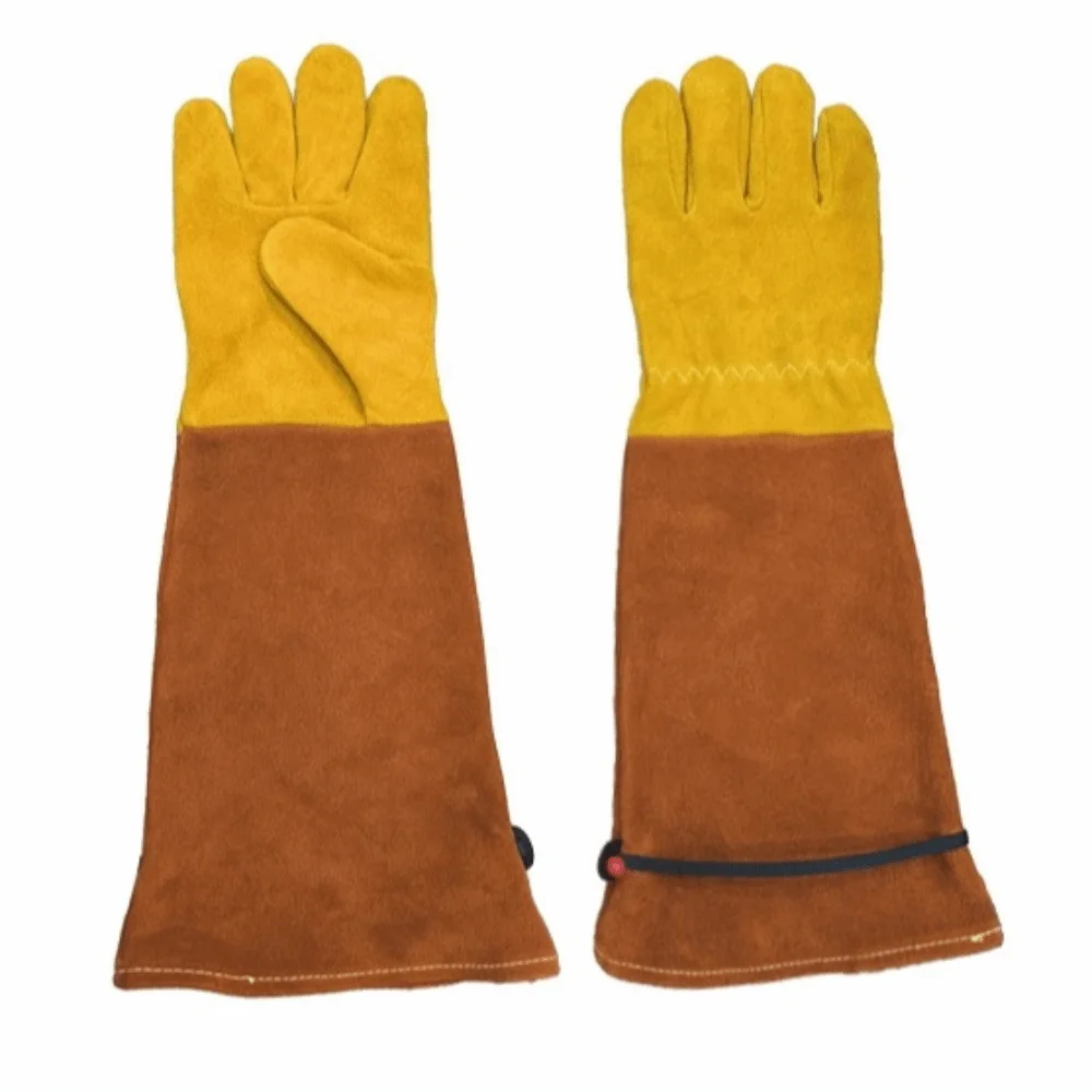 Cowhide Long Gardening Gloves Breathable Non Slip Rose Pruning Leather Gloves Thorn Proof Heat-Insulated Welding Work Gloves