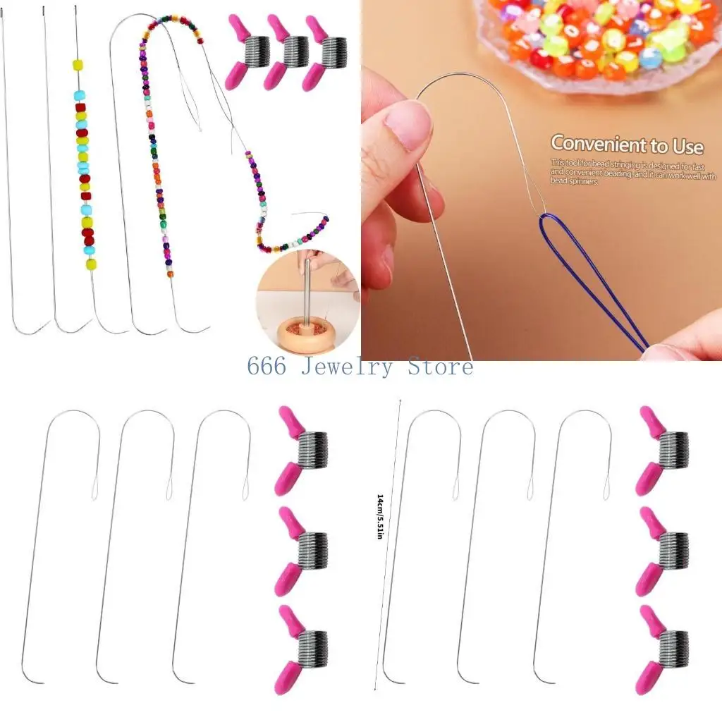 

F2TD 6 шт. прочный Спиннер для бусин, игла-загрузчик с большим ушком, игла для бисера и бусины на конце, подвеска для ювелирных
