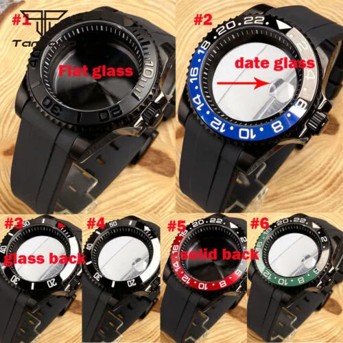 Black Pvd 40mm Watch Case with Chapter Ring Sapphire Glass Rubber Silicone Strap Fit NH34 NH35 NH36 ETA2824 PT5000 Auto Movement