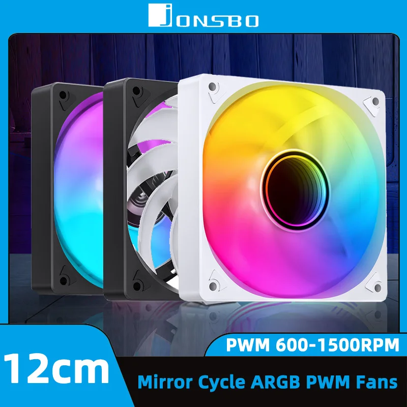 Jonsbo SL 12cm PC Computer Case Fan 5V 3PIN ARGB Mirror Light Effect CPU Cooling Fan 4PIN PWM 120mm Slient Reverse Ventilador