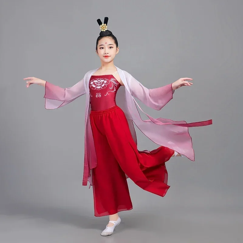 Dziecięcy strój do tańca Yangko dla dziewczynek, klasyczny kostium do tańca, odzież do ćwiczeń, chiński styl Hanfu, narodowy strój do bębna biodrowego.