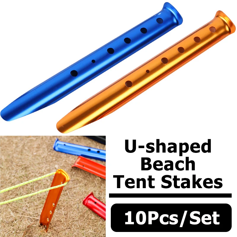10 pièces en aluminium en forme de U tente clou tente piquets neige cheville sable cheville Camping tente piquets Camping en plein air randonnée plage tente accessoires