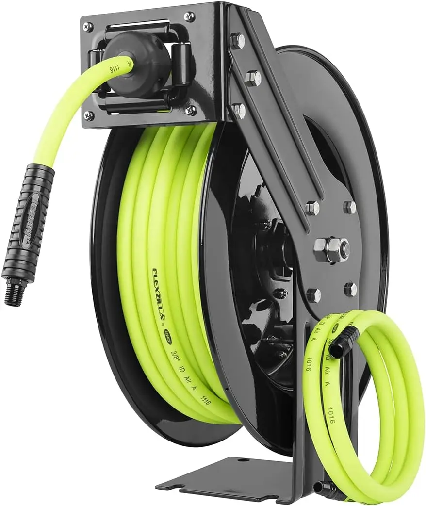 

Face Retractable Air Hose Reel, 3/8 in. x 50 ft., Heavy Duty, Lightweight, Hybrid, ZillaGreen - L8611FZ