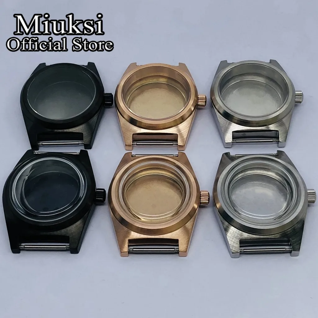 Miuksi 38mm vintage silver rose gold black watch case sapphire glass dome coated glass fit NH35 NH36 ETA2824 PT5000 movement