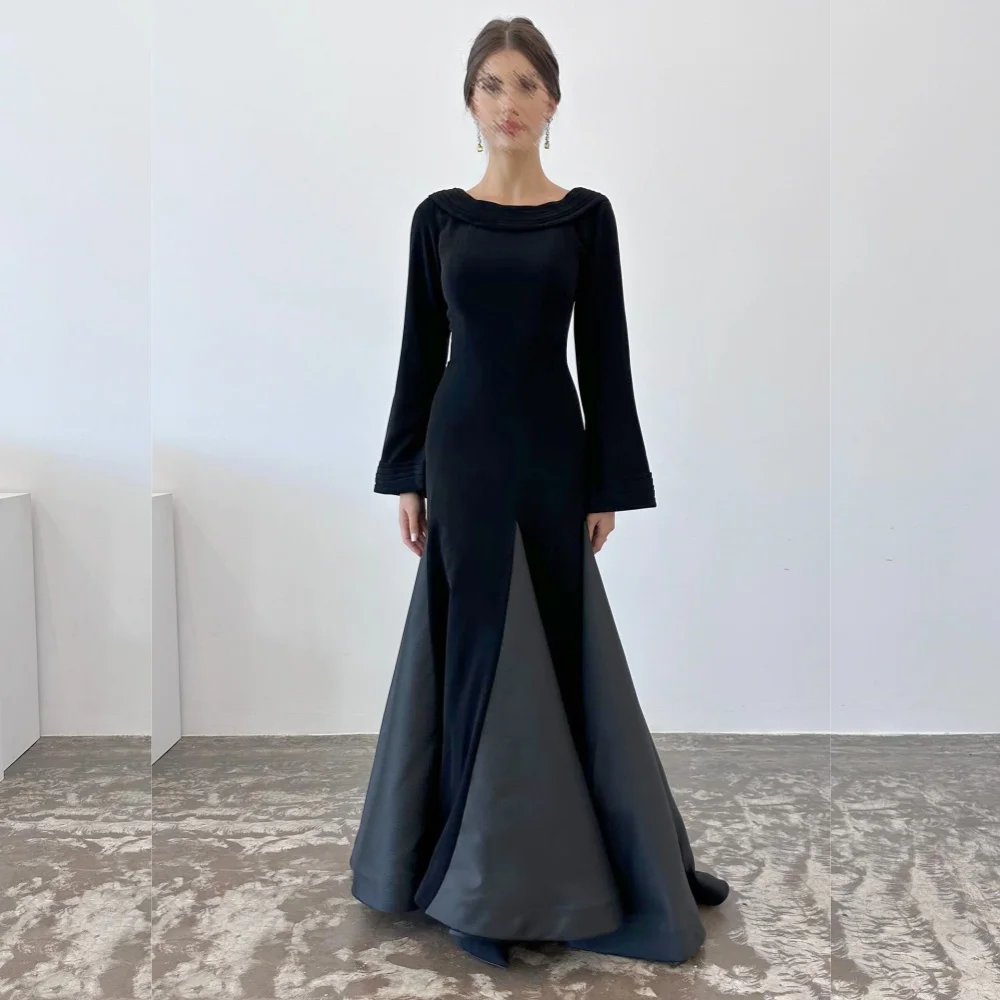 

Customized Jersey Pleat O-Neck A-line Long Dresses Bespoke Occasion High Quality Simple Evening Dress Elegant Prom Party Gown