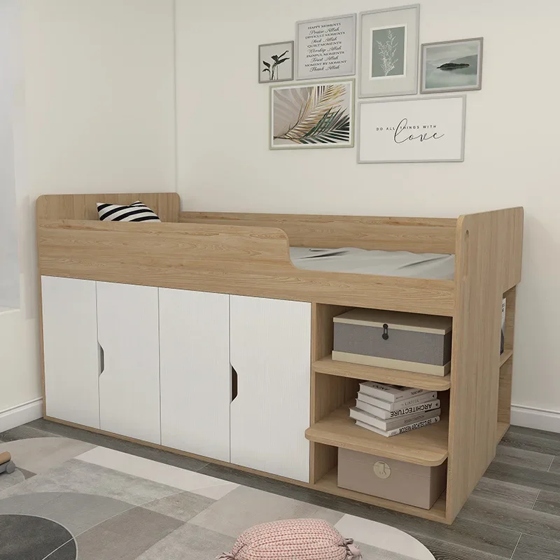 Small apartment half-height children's bed multi-functional log storage singlebed high boxstorage bedHong Kong bedwardrobe i