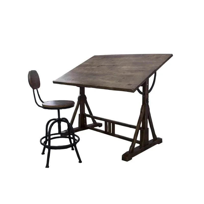 Painting table, calligraphy table, wrought iron art desk, designer workbench solid wood drawing can be tilted