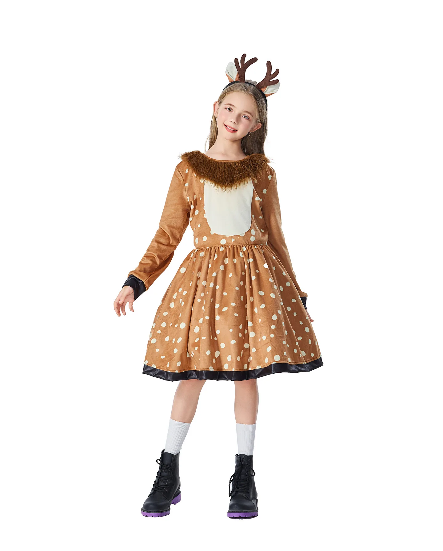 Wunderschönes Weihnachts-Rentier-Kostüm für Kinder, weiches, gepunktetes, ausgestelltes Festkleid, Weihnachts-Bühnenauftritt, Party, Tierkostüm – Detail 9