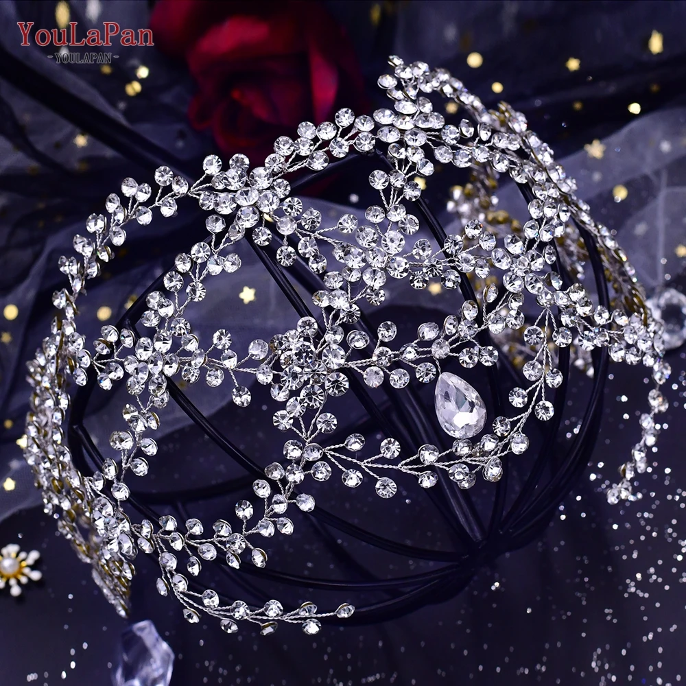 

YouLaPan 100% Handmade Bride Headband Luxury Rhinestone Wedding Headpiece Forehead Jewelry Headdress Queen Crown Tiara HP471