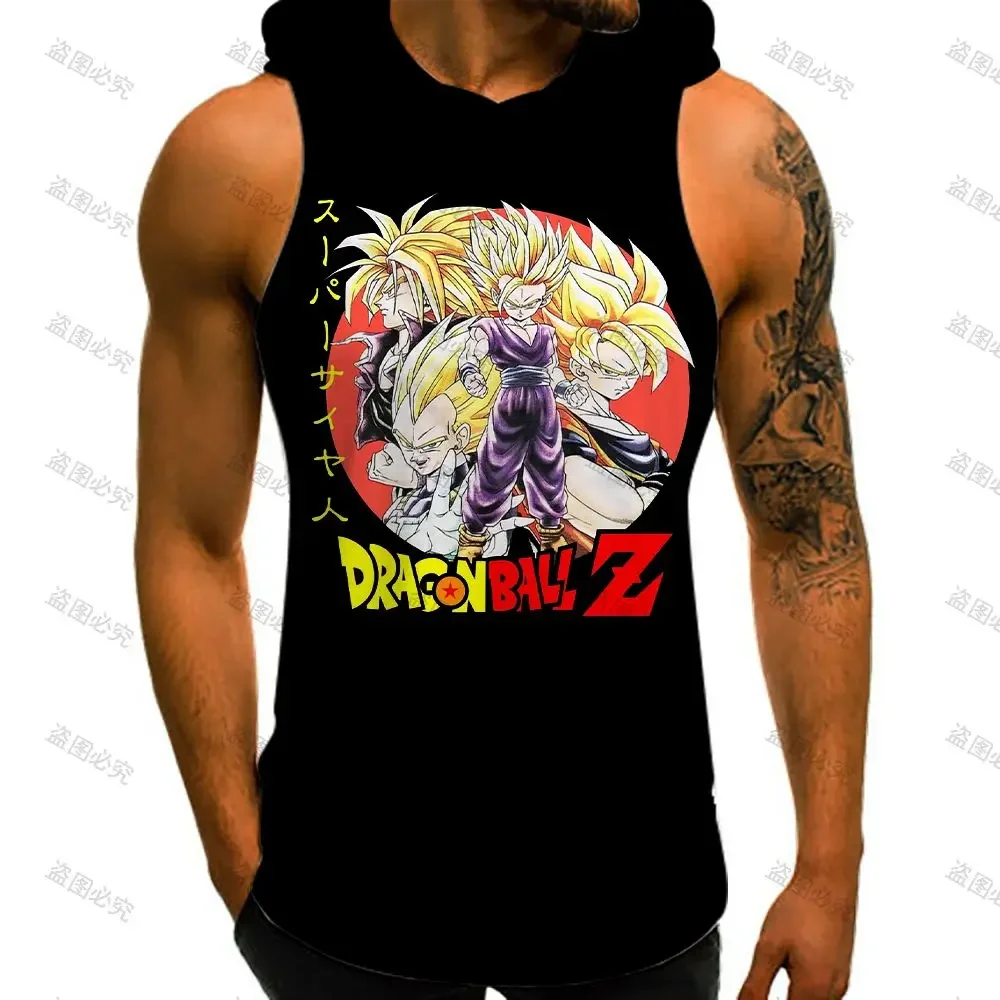 Bodybuilding Vest With Hood Men Tank Top Dragon Ball Z Summer Mens Muscle Vest Sleeveless Shirts High Street Super Saiyan Goku