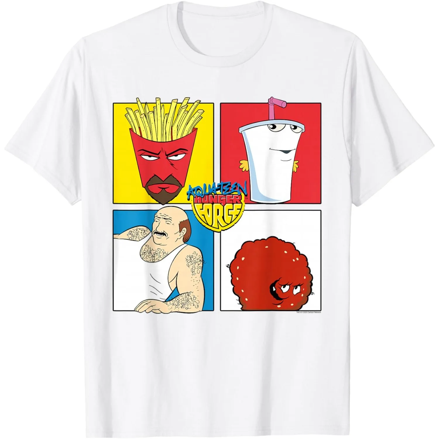 

Aqua Teen Hunger Force Characters Pop Art Graphic Tee Men Casual Round Neck Short Sleeve T-Shirt