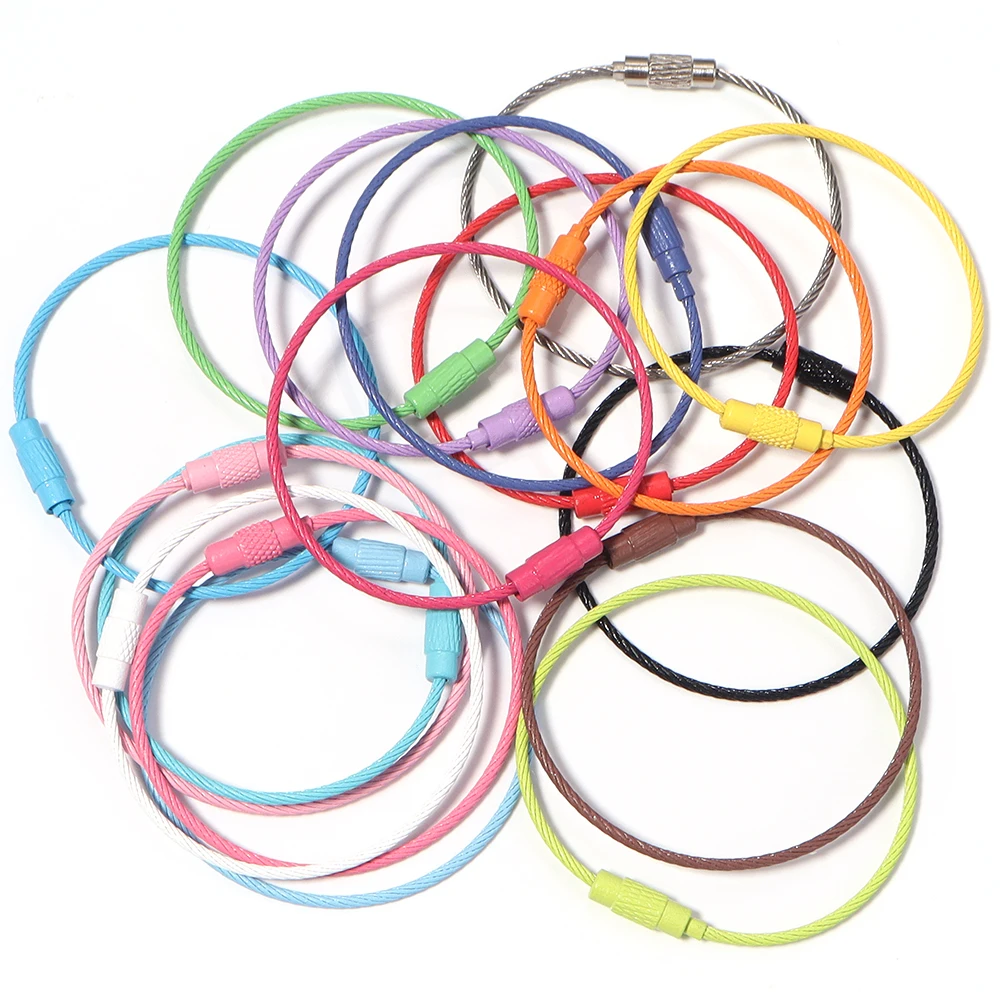 10pcs/lot Stainless Steel Wire Keychains Colorful Round Cable Loop Screw Lock Rope Rings For DIY Keyrings Key Chains Accessories image 6