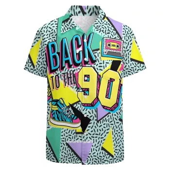 男性と女性のための半袖ハワイアンシャツ,レトロなグラフィック,面白いプリント,ファッショナブルなビーチブラウス,ユニセックスのトップス,タートルネック,パーティー