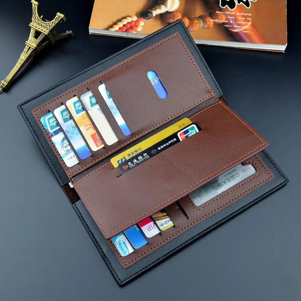 

New PU Leather Men's Wallet Long Style Black Coffee Multiple Pockets High Capacity Slim Wallet Men Women