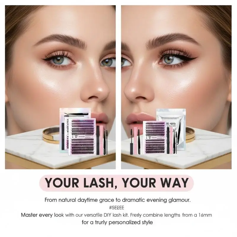 Lash Extension Individual Cluster Lashes Starter Kit with Tweezers DIY Eyelash Set Lightweight Soft for Everyday Makeup
