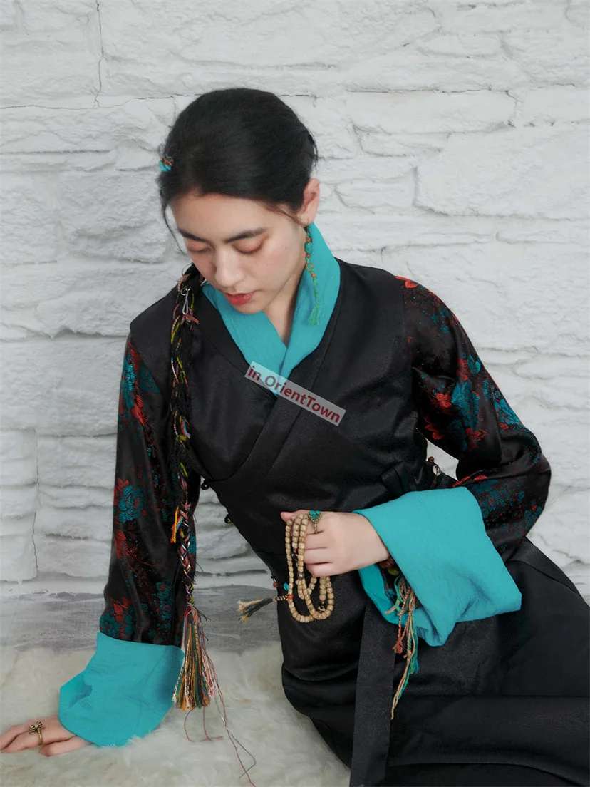 Daily Tibetan 2-Piece Bola Xizang Dress National Characteristic Lhasa Inner Wear + Vest Dress Senior Sense Attire Women CT039