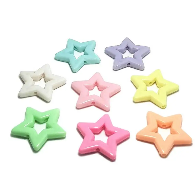 20pcs/Bag Spring Color 26mm Hollow Pentagram Beads Star Shape Children\'s Puzzle DIY Beaded Bracelet Necklace Straight Hole