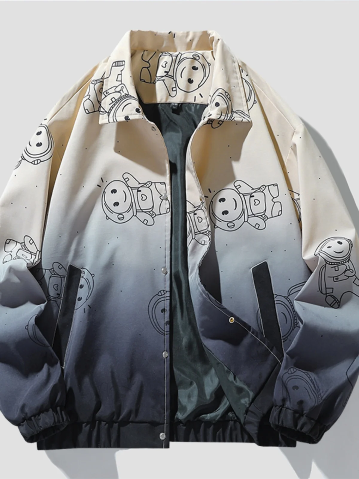 

Loose College Sle Jaet ex Spring Autumn Winter adient Collar Outerwear Youth Faion Polyester Nylon Cosite Fiber