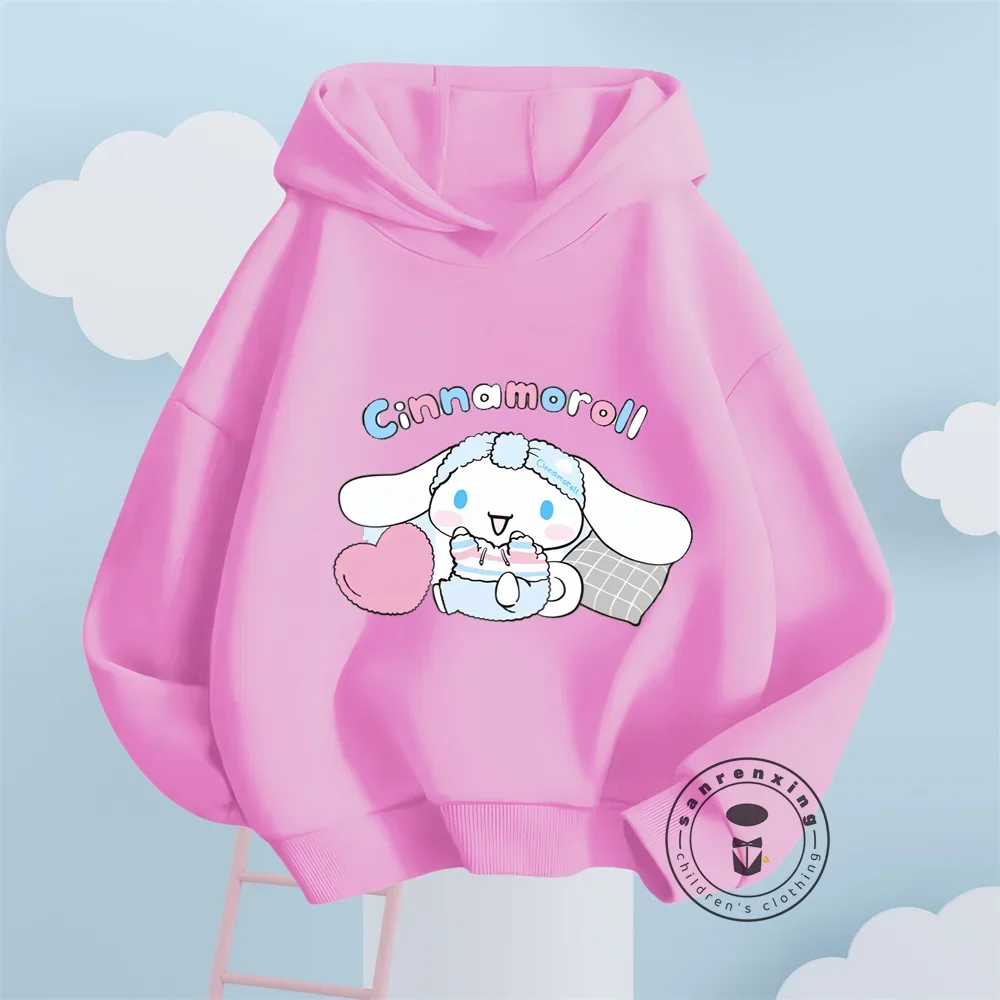 New MINISO Cinnamoroll Hoodie Kids Clothes Girls Sweatshirts Spring Boys Long Sleeves Hoodies Sanrio Cartoon Hooded Tops