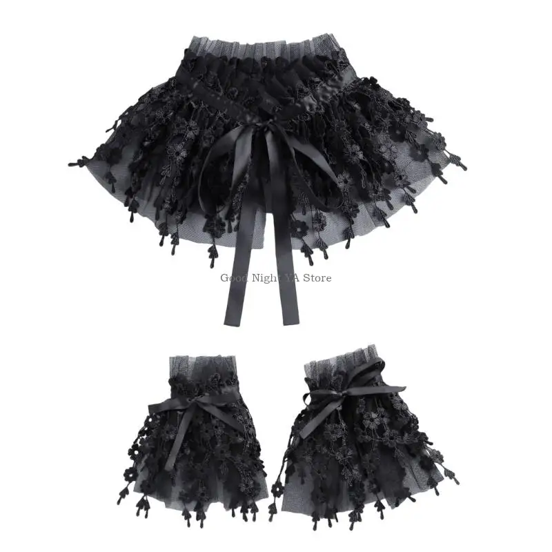 Removable Collar Accessory with Sheer Panels and Ruffled Trim Wrist Sleeves